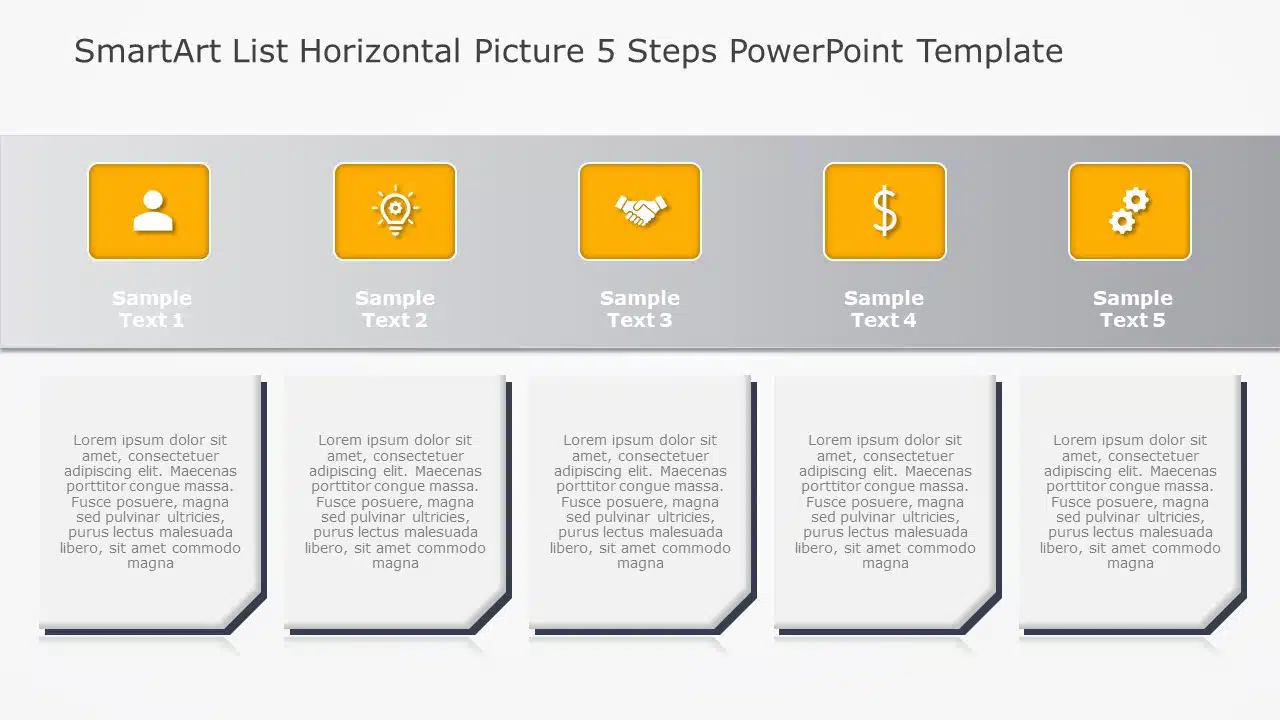 SmartArt List Horizontal Picture 5 Steps PowerPoint Template & Google Slides Theme