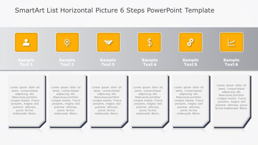 SmartArt List Horizontal Picture 6 Steps PowerPoint Template