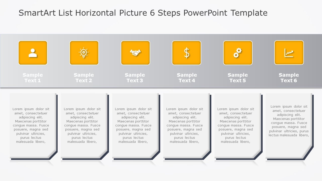 SmartArt List Horizontal Picture 6 Steps PowerPoint Template & Google Slides Theme