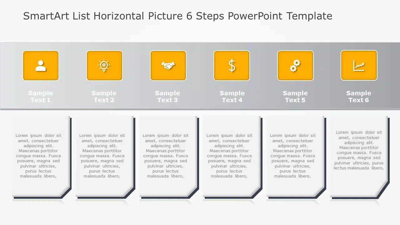 SmartArt List Horizontal Picture 6 Steps PowerPoint Template & Google Slides Theme