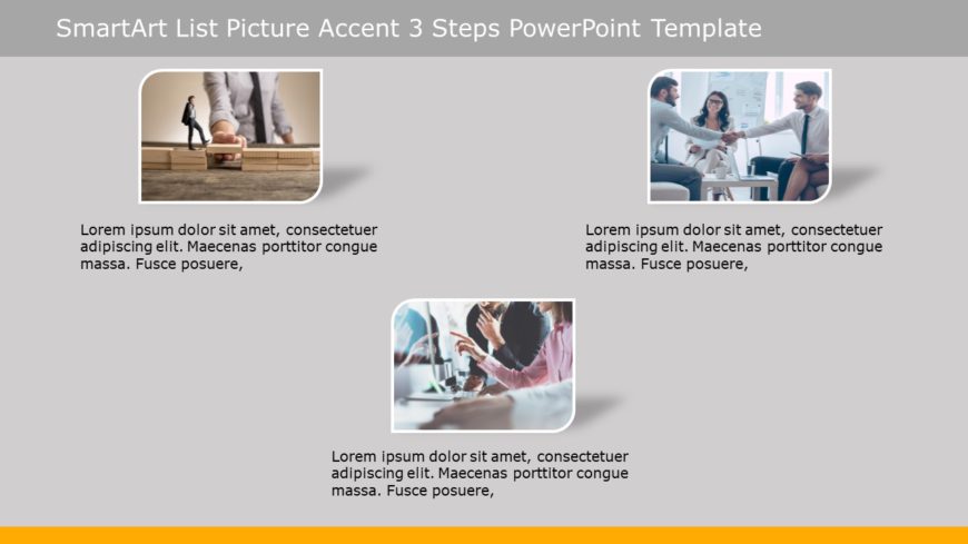 SmartArt List Picture Accent 3 Steps PowerPoint Template