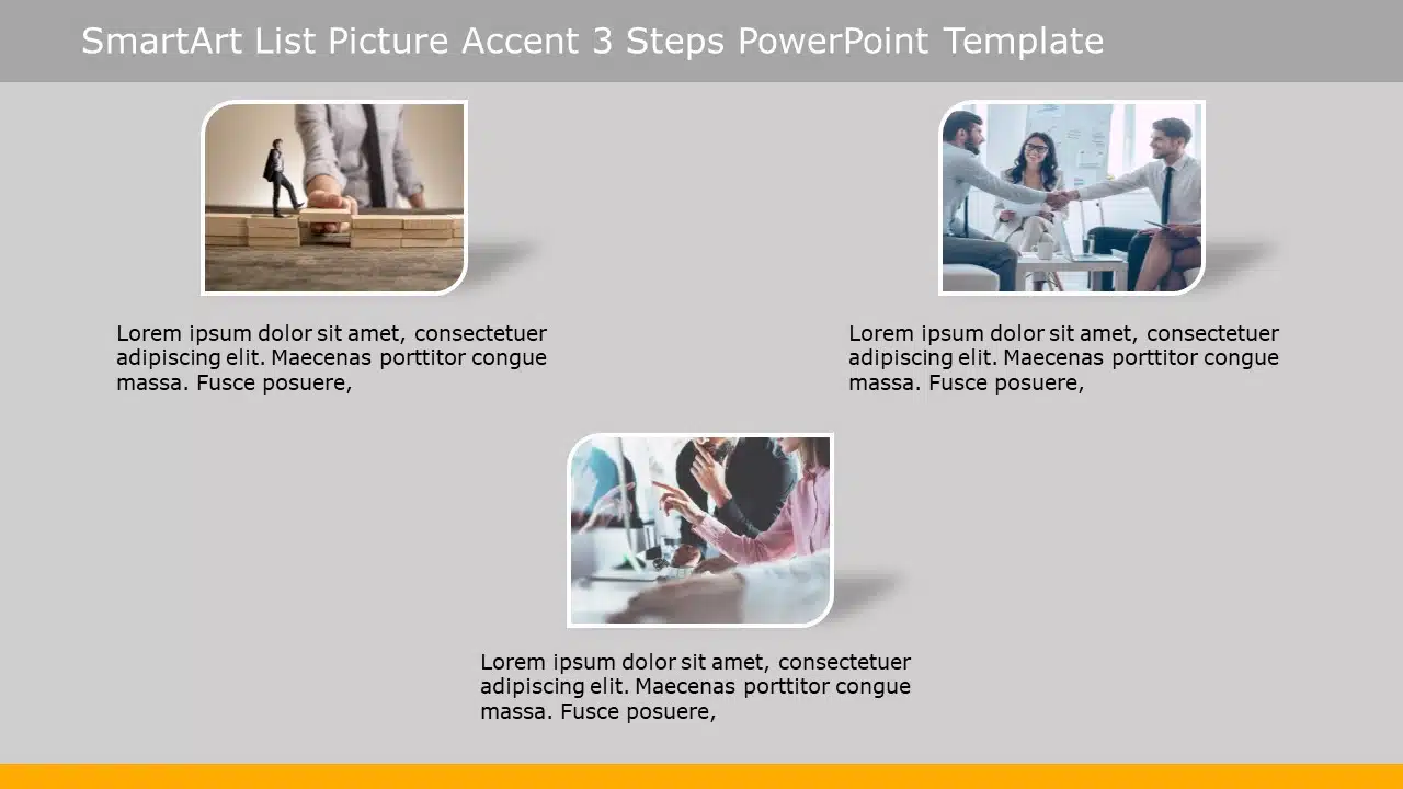 SmartArt List Picture Accent 3 Steps PowerPoint Template & Google Slides Theme