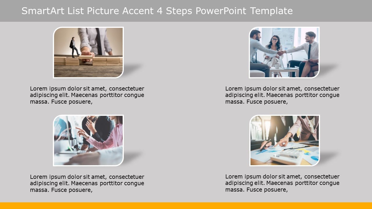 SmartArt List Picture Accent 4 Steps PowerPoint Template & Google Slides Theme