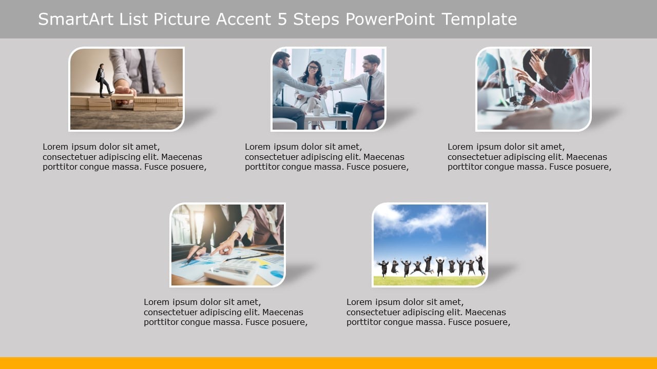 SmartArt List Picture Accent 5 Steps PowerPoint Template & Google Slides Theme