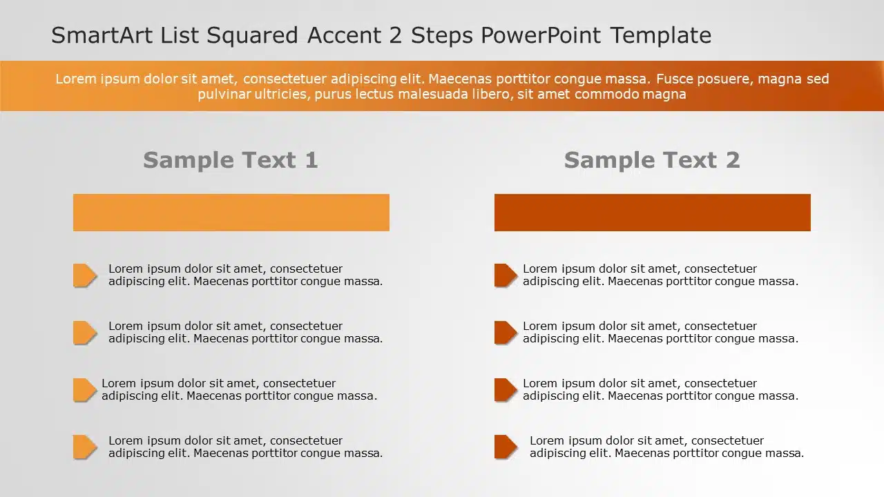 SmartArt List Squared Accent 2 Steps PowerPoint Template & Google Slides Theme