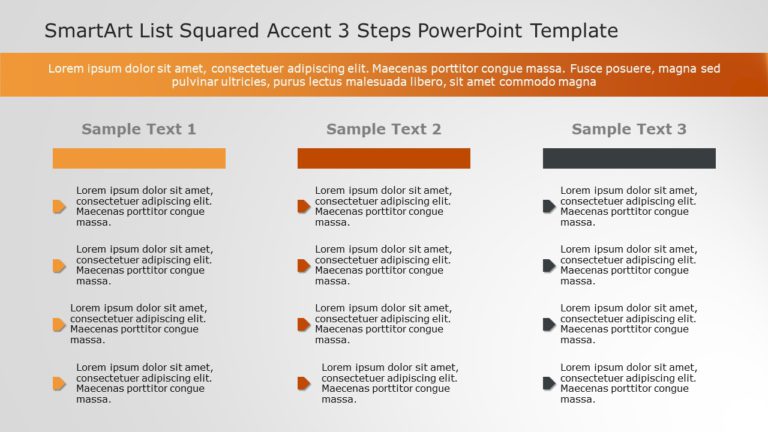 SmartArt List Squared Accent 3 Steps PowerPoint Template & Google Slides Theme