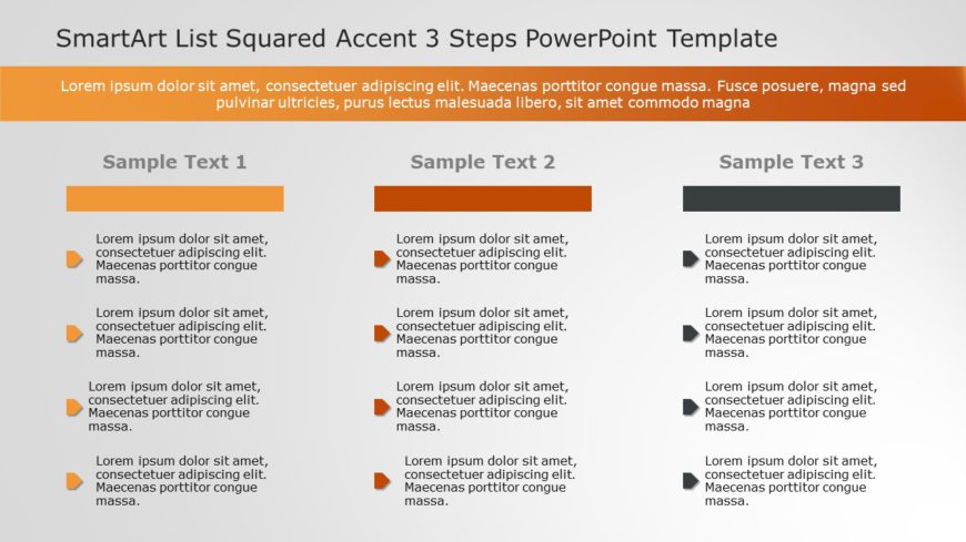 SmartArt List Squared Accent 3 Steps PowerPoint Template