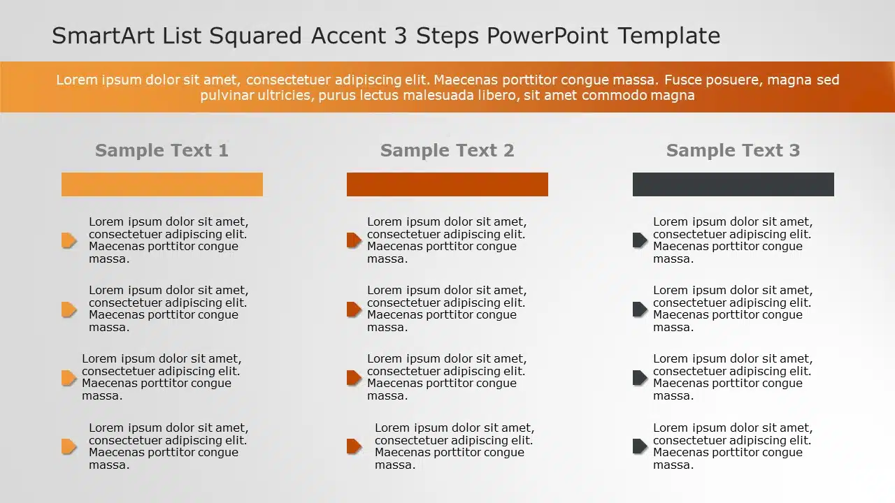 SmartArt List Squared Accent 3 Steps PowerPoint Template & Google Slides Theme