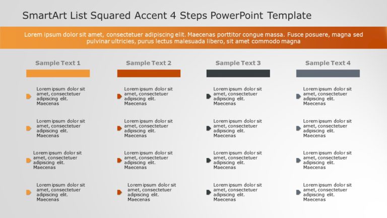 SmartArt List Squared Accent 4 Steps PowerPoint Template & Google Slides Theme