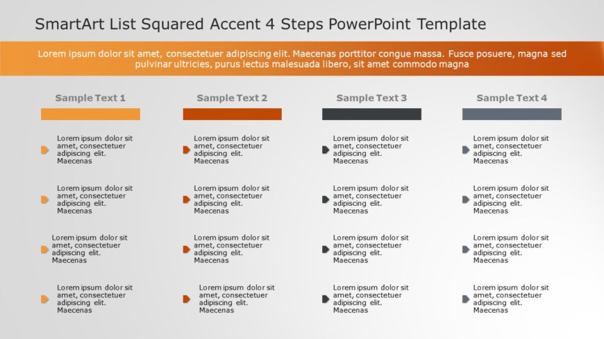 SmartArt List Squared Accent 4 Steps PowerPoint Template