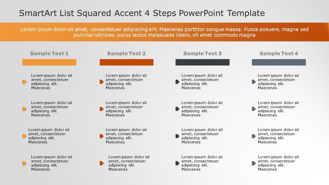 SmartArt List Squared Accent 4 Steps PowerPoint Template & Google Slides Theme