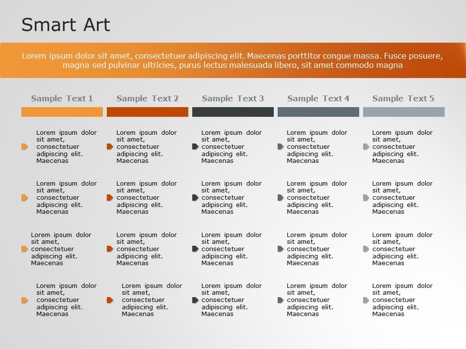 SmartArt List Squared Accent 5 Steps PowerPoint Template