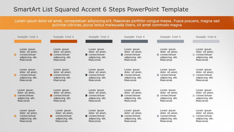 SmartArt List Squared Accent 6 Steps PowerPoint Template & Google Slides Theme