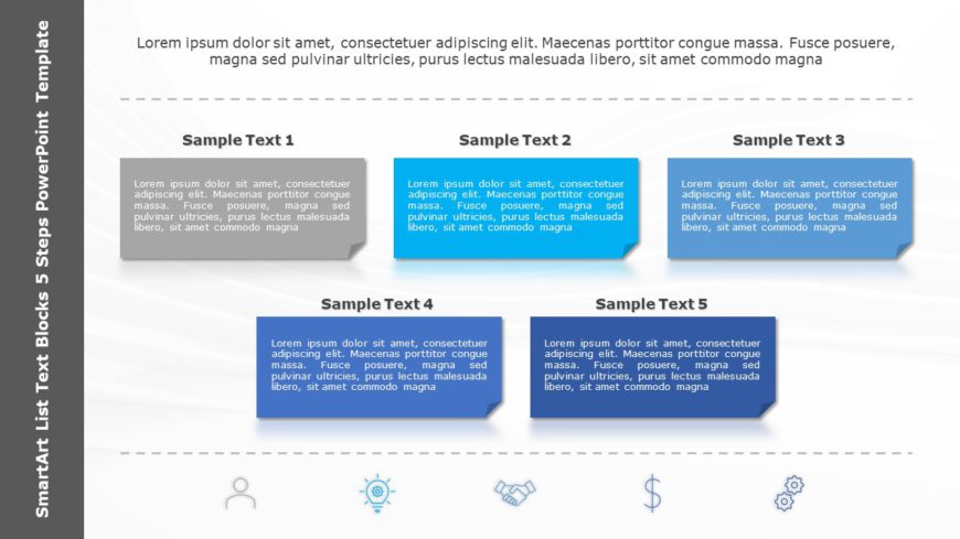 SmartArt List Text Blocks 5 Steps PowerPoint Template