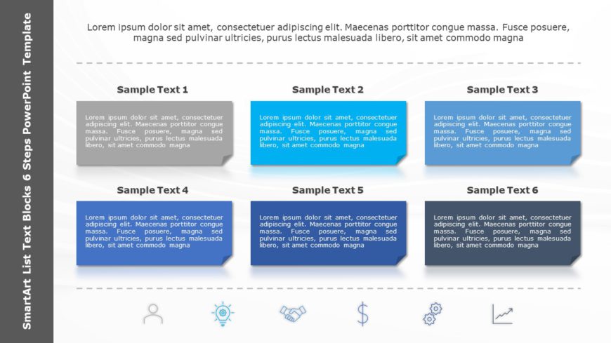 SmartArt List Text Blocks 6 Steps PowerPoint Template