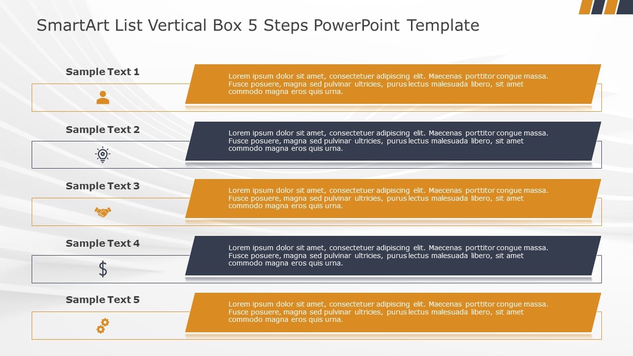 SmartArt List Vertical Box 5 Steps PowerPoint Template & Google Slides Theme