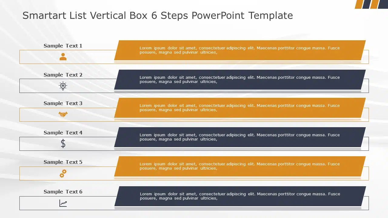 SmartArt List Vertical Box 6 Steps PowerPoint Template & Google Slides Theme