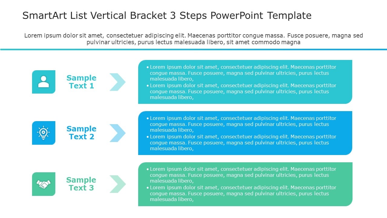 SmartArt List Vertical Bracket 3 Steps PowerPoint Template & Google Slides Theme