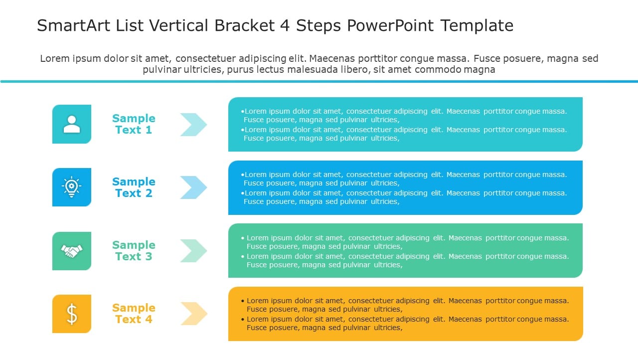 SmartArt List Vertical Bracket 4 Steps PowerPoint Template & Google Slides Theme