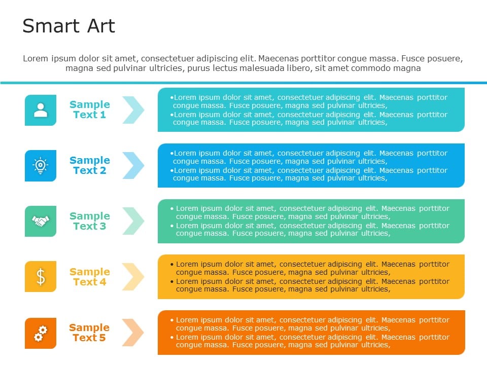 SmartArt List Vertical Bracket 5 Steps PowerPoint Template
