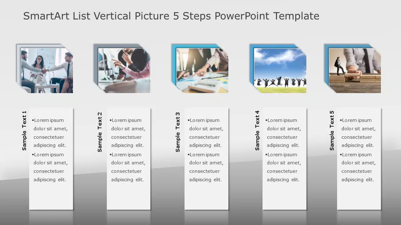 SmartArt List Vertical Picture 5 Steps PowerPoint Template & Google Slides Theme