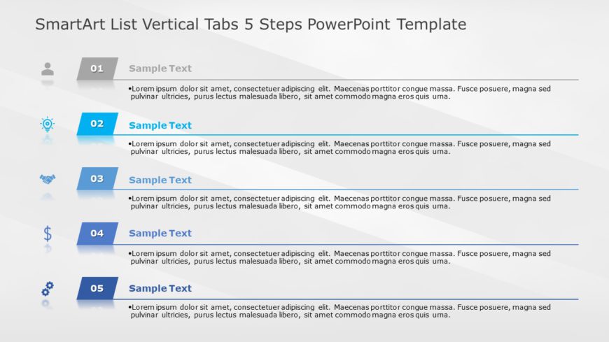 SmartArt List Vertical Tabs 5 Steps PowerPoint Template