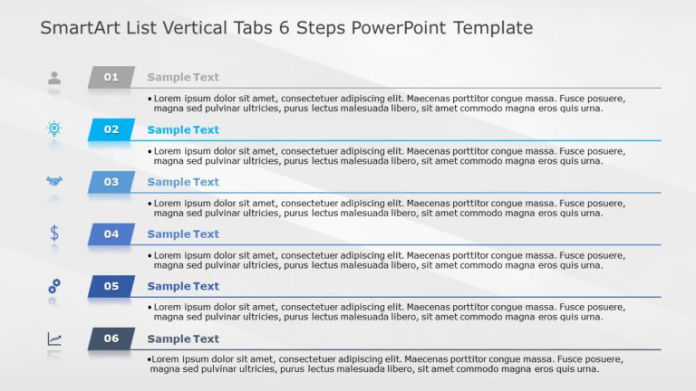 SmartArt List Vertical Tabs 6 Steps PowerPoint Template & Google Slides Theme