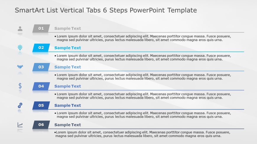 SmartArt List Vertical Tabs 6 Steps PowerPoint Template