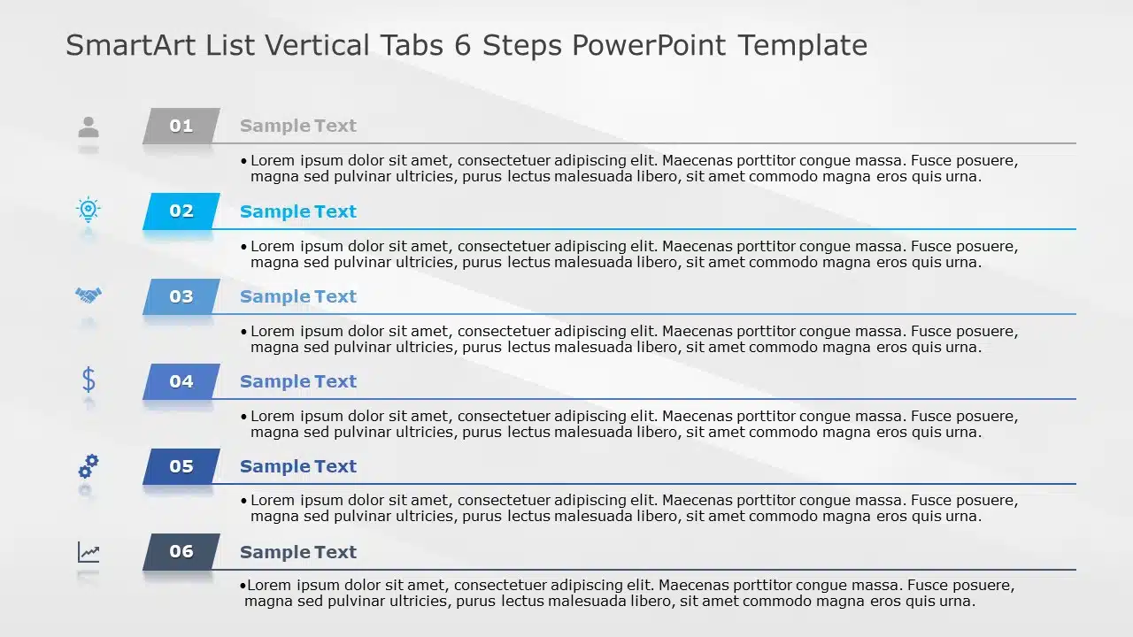 SmartArt List Vertical Tabs 6 Steps PowerPoint Template & Google Slides Theme