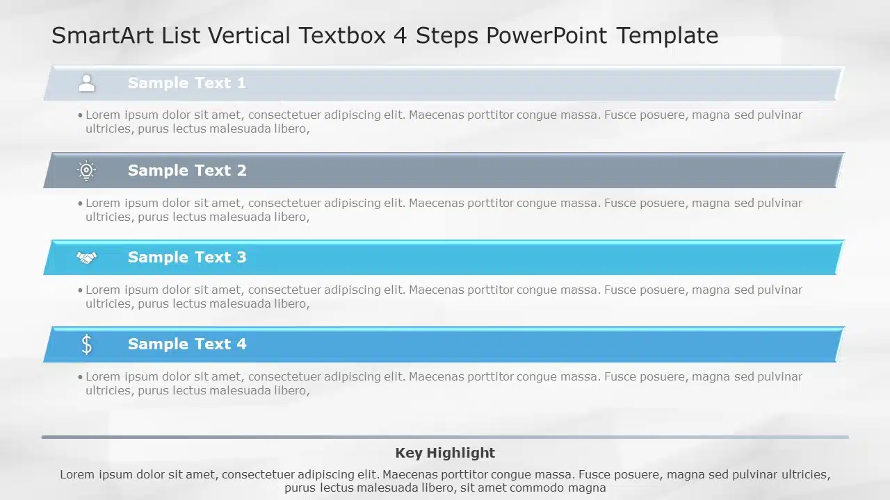 SmartArt List Vertical Textbox 4 Steps PowerPoint Template & Google Slides Theme