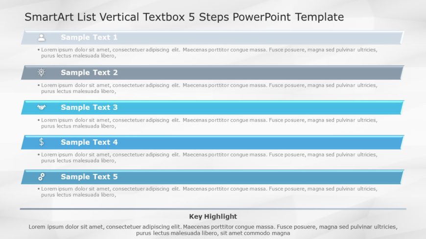 SmartArt List Vertical Textbox 5 Steps PowerPoint Template