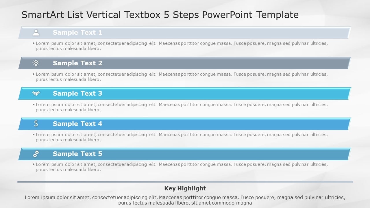 SmartArt List Vertical Textbox 5 Steps PowerPoint Template & Google Slides Theme
