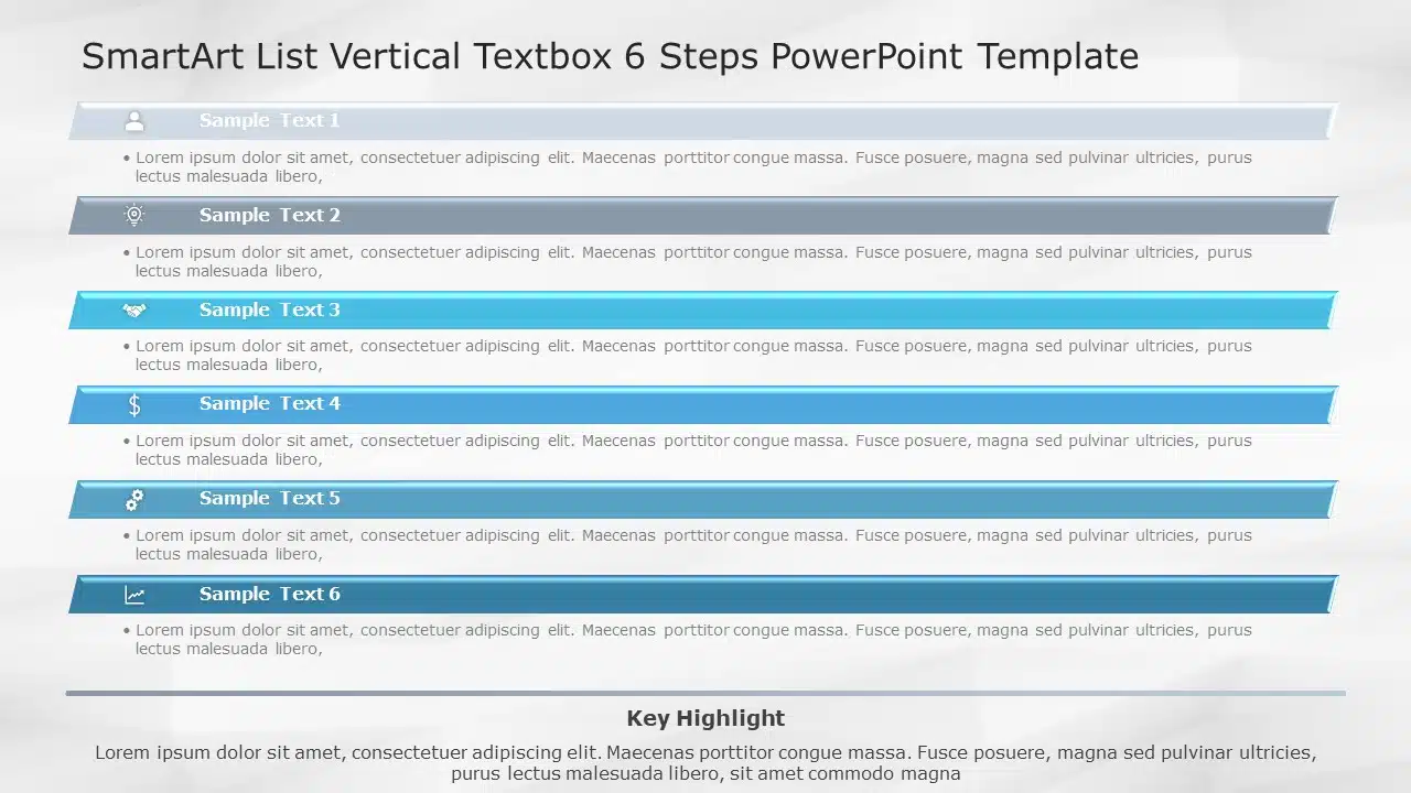 SmartArt List Vertical Textbox 6 Steps PowerPoint Template & Google Slides Theme