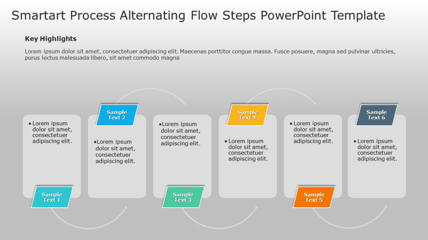 SmartArt Process Alternating Flow 6 Steps PowerPoint Template