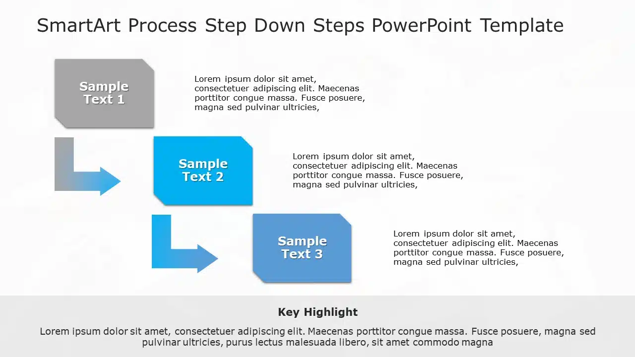 SmartArt Process Step Down 3 Steps PowerPoint Template & Google Slides Theme