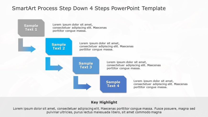 SmartArt Process Step Down 4 Steps PowerPoint Template
