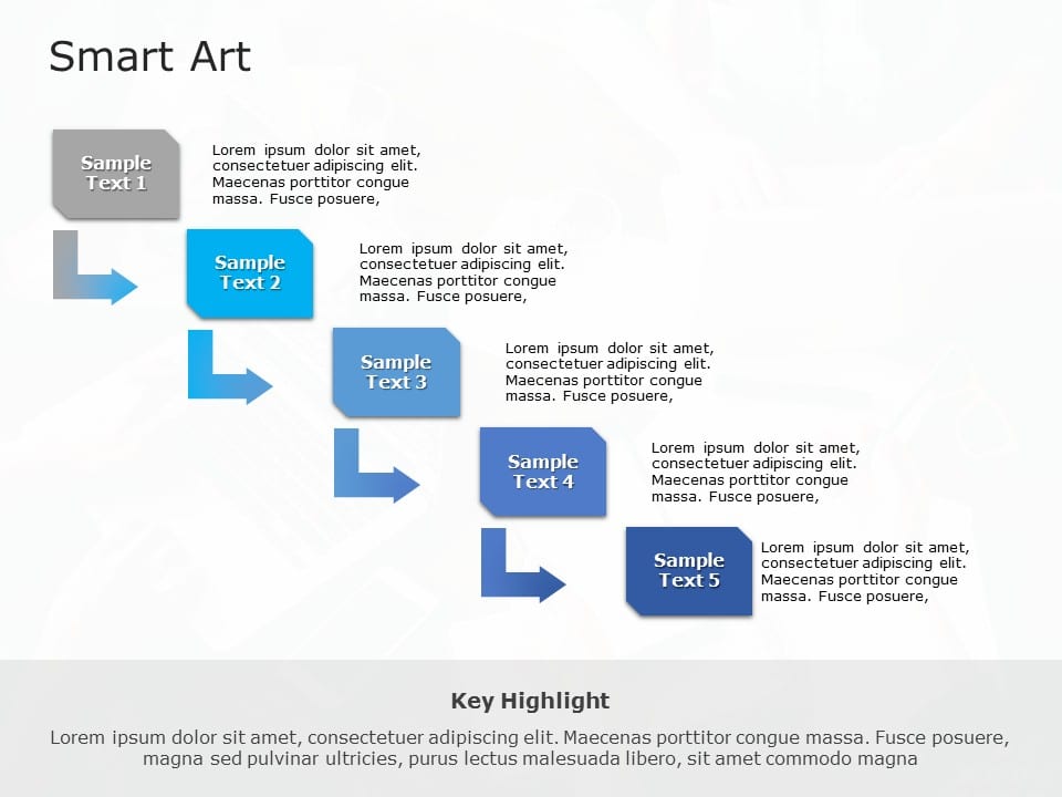 SmartArt Process Step Down 5 Steps PowerPoint Template