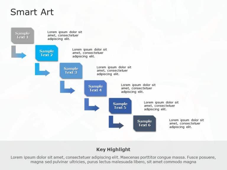 SmartArt Process Step Down 6 Steps PowerPoint Template