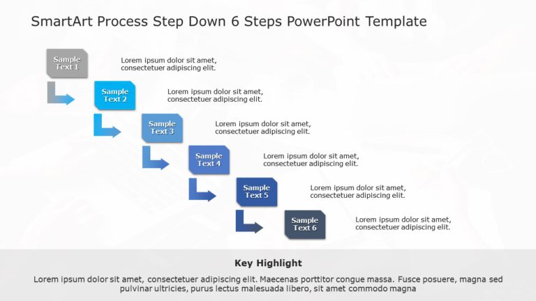 SmartArt Process Step Down 6 Steps PowerPoint Template & Google Slides Theme