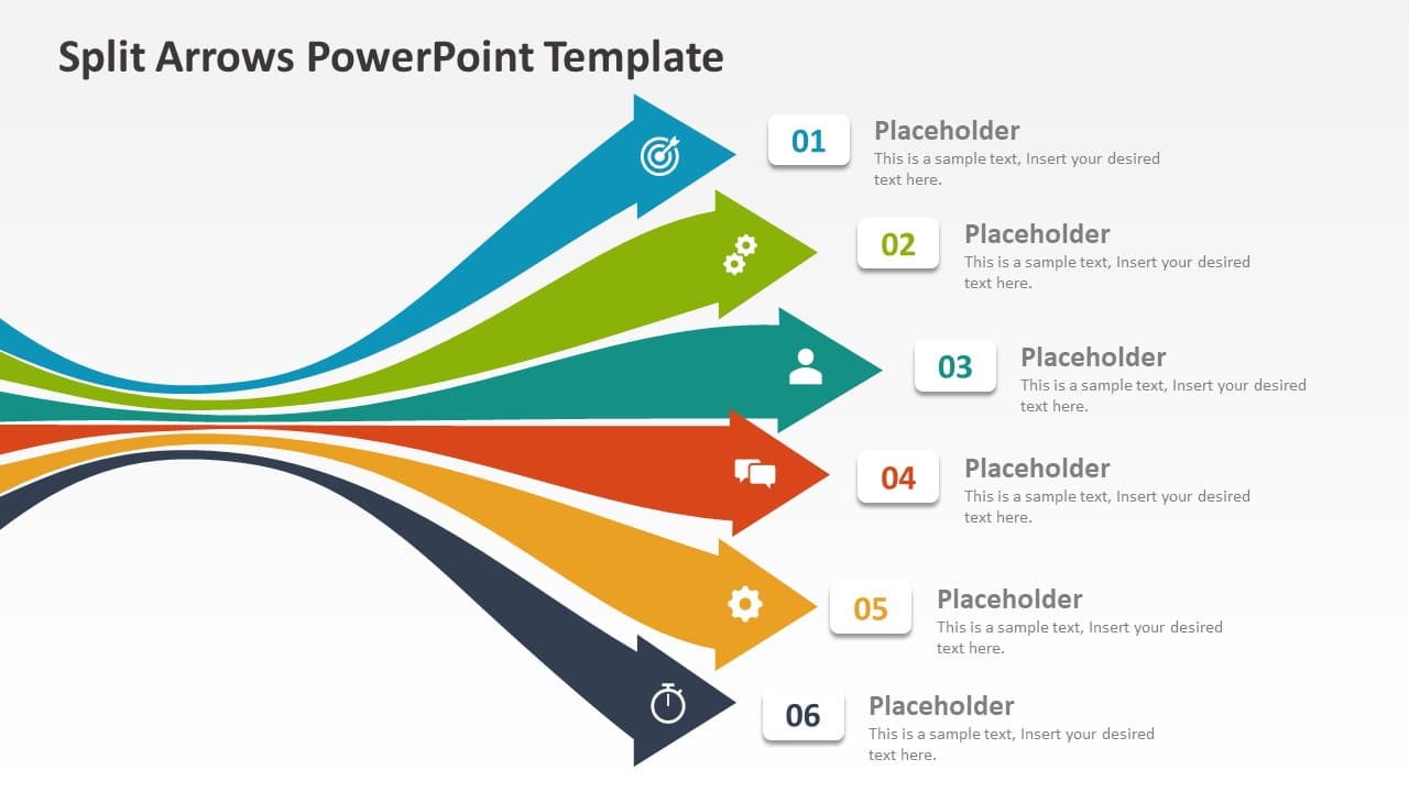 Free Colorful Split Arrow Diagram for Process Mapping Powerpoint Template