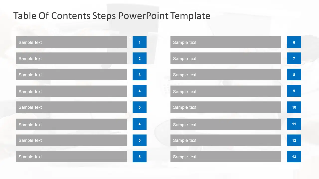 Table of Contents 13 Steps PowerPoint Template & Google Slides Theme