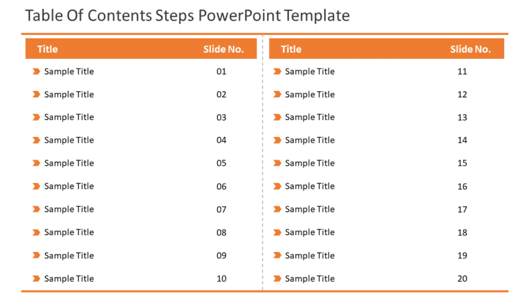 Table of Contents 20 Steps PowerPoint Template & Google Slides Theme