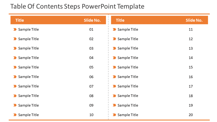 Table of Contents 20 Steps PowerPoint Template