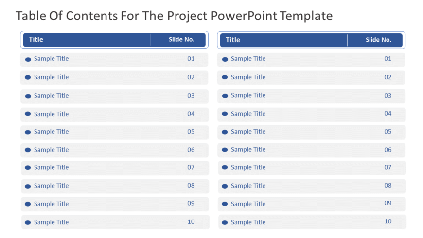 Table of Contents for the Project PowerPoint Template