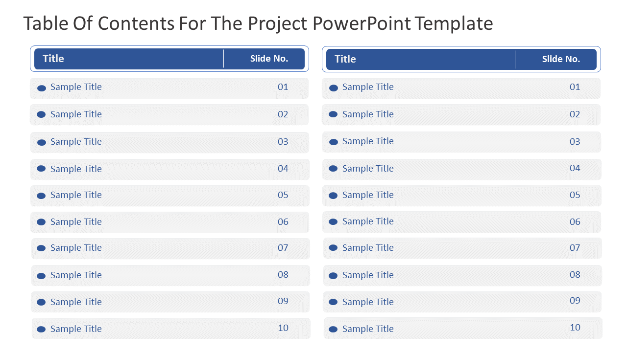 Table of Contents for the Project PowerPoint Template & Google Slides Theme