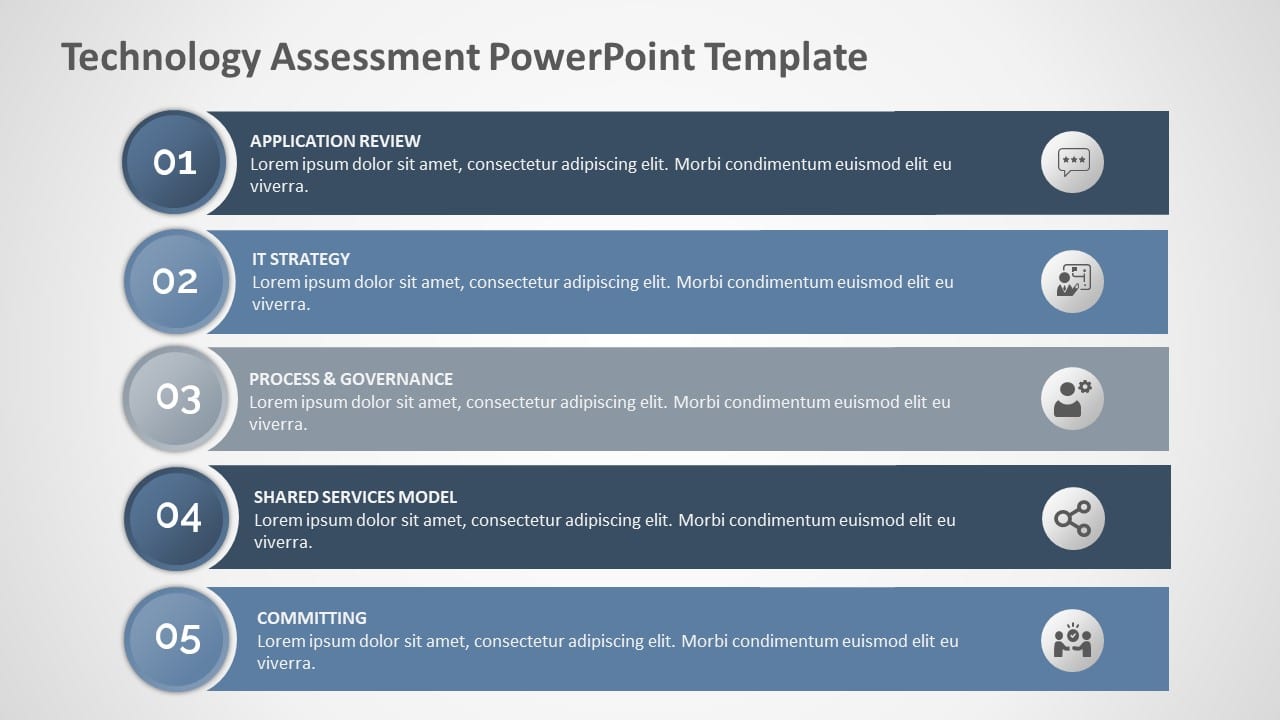 Tech Package Assessment Framework Example Blue and Gray Technology Assessment Steps Infographic Presentation Template