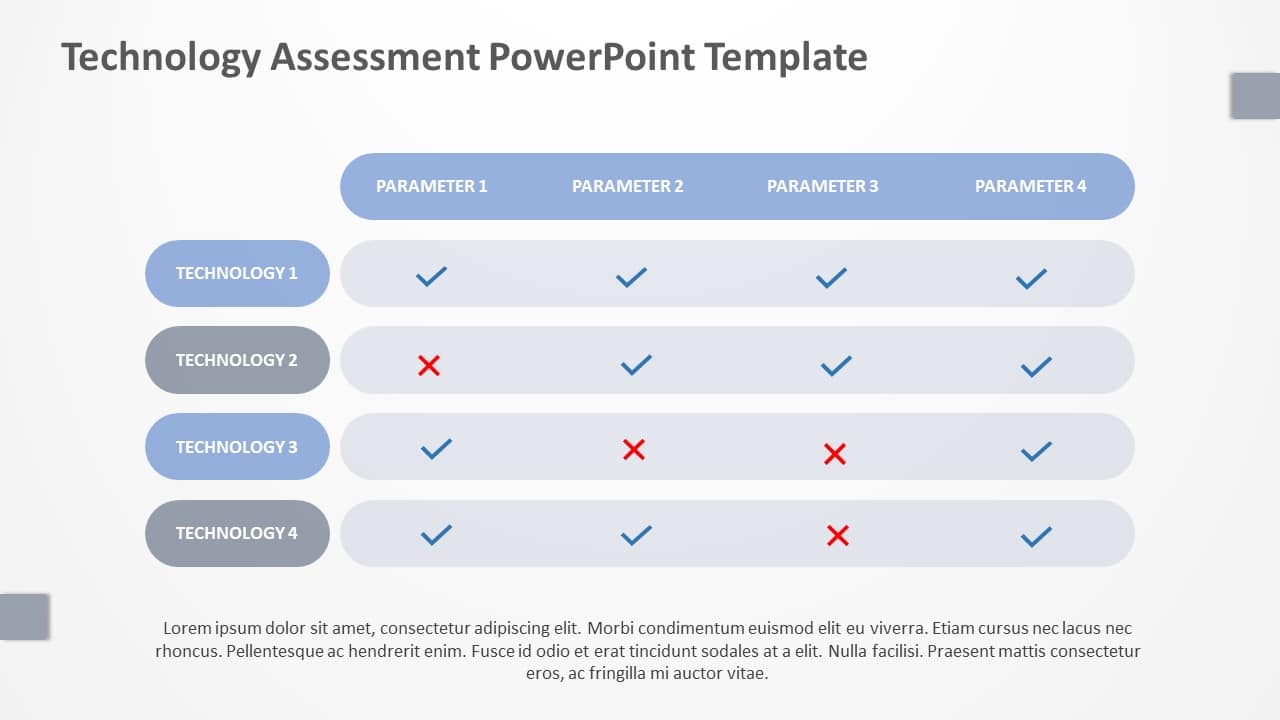 Blue and Gray Technology Evaluation Checklist Table Slide Template