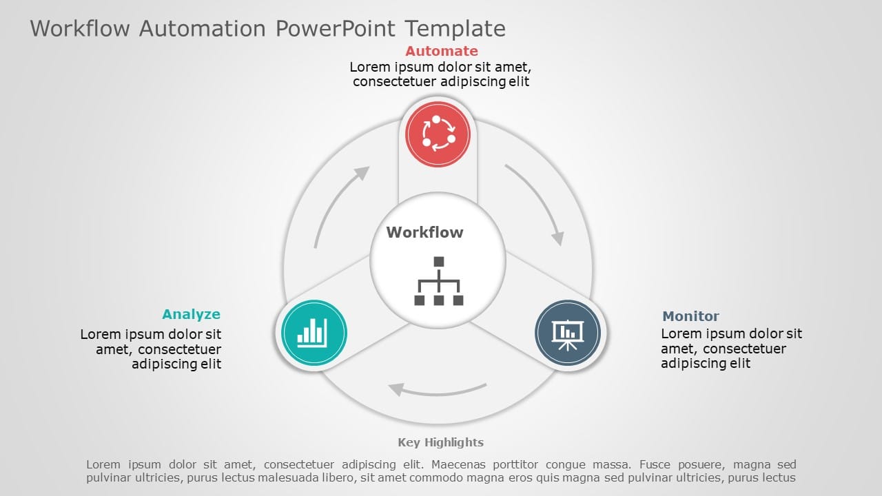 Circular Workflow Automation Diagram in Red and Teal Accents Slide Template