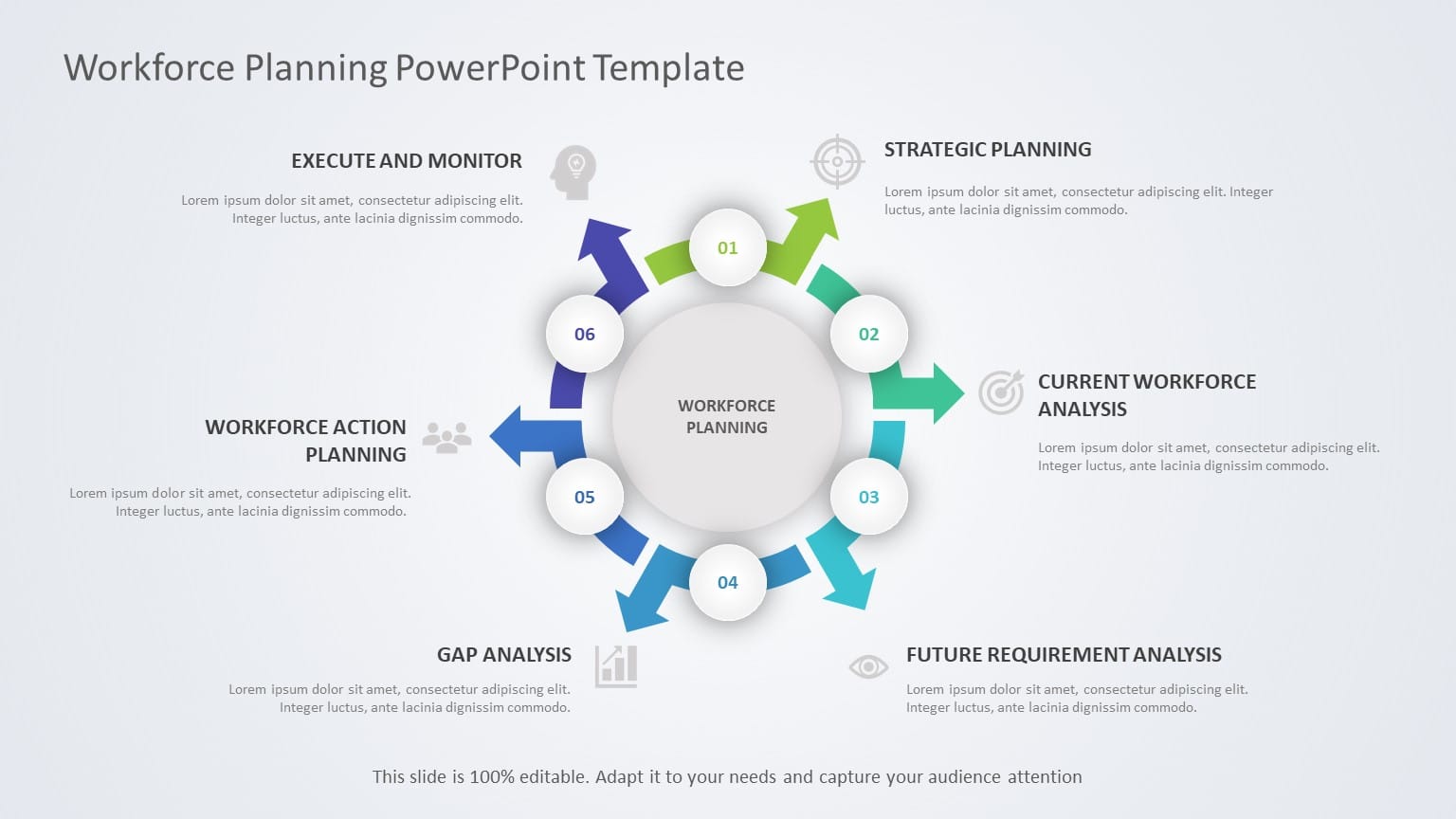 Circular Workforce Planning Diagram in Blue and Green Tones Slide Template