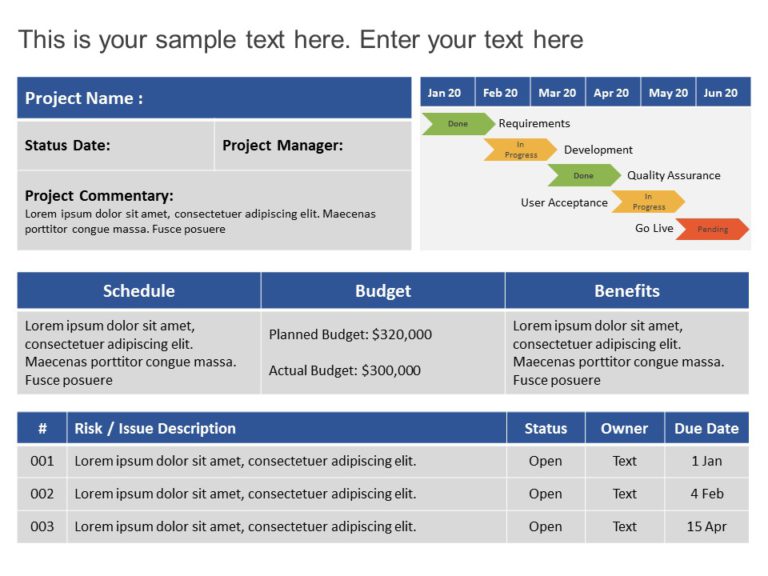 Animated Project Status Summary Dashboard PowerPoint Template & Google Slides Theme